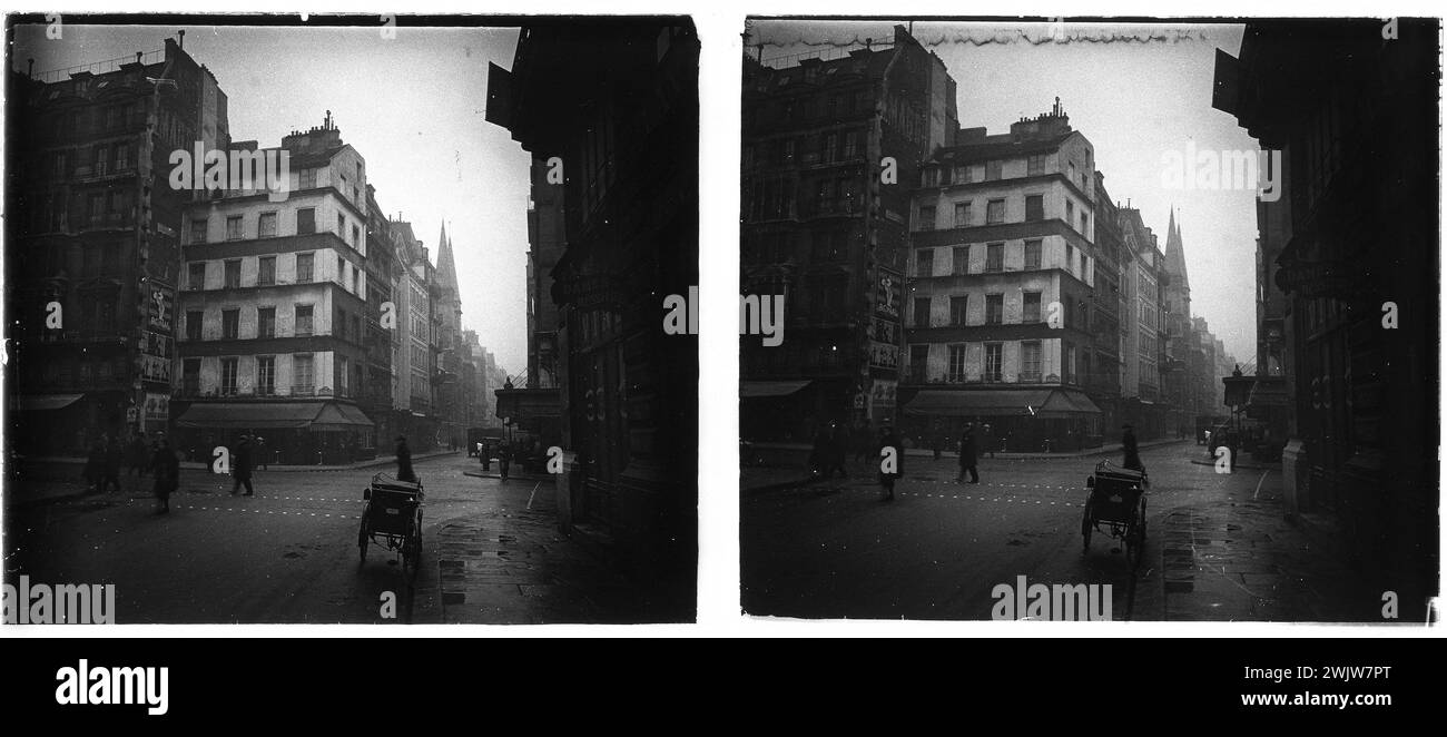 Saint-Leu Church, rue Saint-Denis. Paris (2nd arr.), 1920-1930. Stereoscopic view. Paris, Carnavalet museum. 53416-7 Arrondissement, Saint-Leu Church, IIEME II 2nd 2, rue Saint-Denis, Stereo, Stereoscopic view Stock Photo