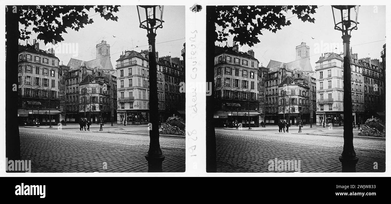 Quay of the town hall, towards the Saint-Gervais church. Paris (IVth arr.), 1928. Stereoscopic view. Paris, Carnavalet museum. 53416-9 Saint-Gervais Church, IVEME IV 4th 4 arrondissement, Quai Hotel de Ville, Stereo, Stereoscopic view Stock Photo