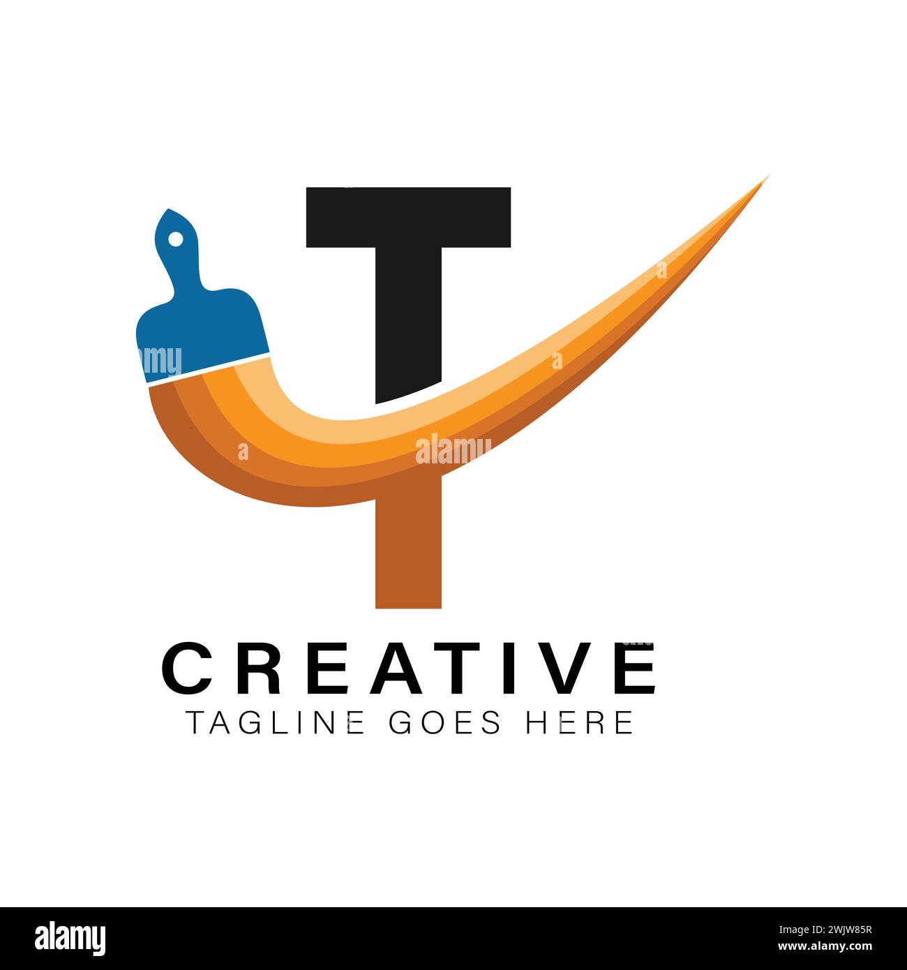 Letter T Paint Brush Logo. Alphabet T House Paint Business Icon Stock Vector