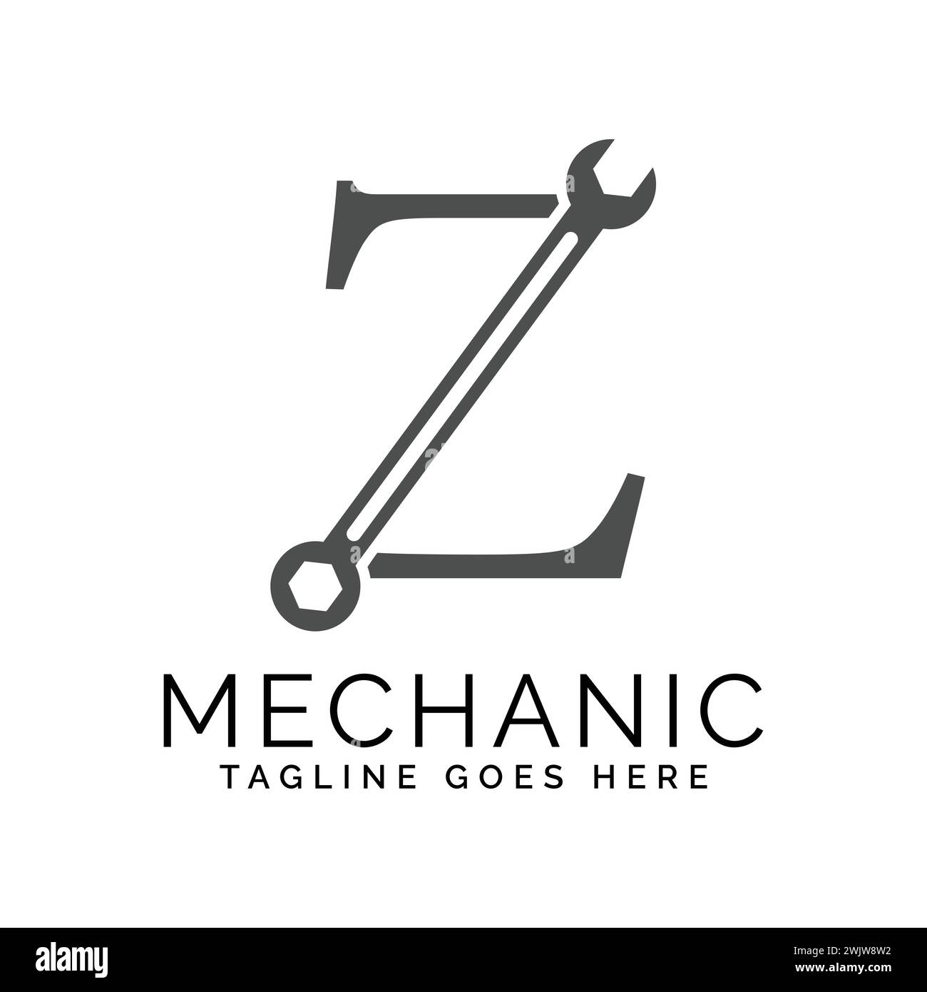 letter Z logo with wrench. Alphabet Z Spanner logo design Stock Vector