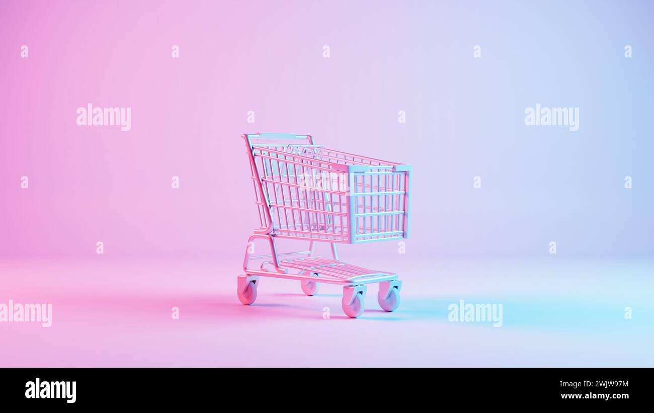 This illustration depicts a shopping cart placed atop a keyboard background, merging the concepts of online shopping and digital technology. Stock Photo