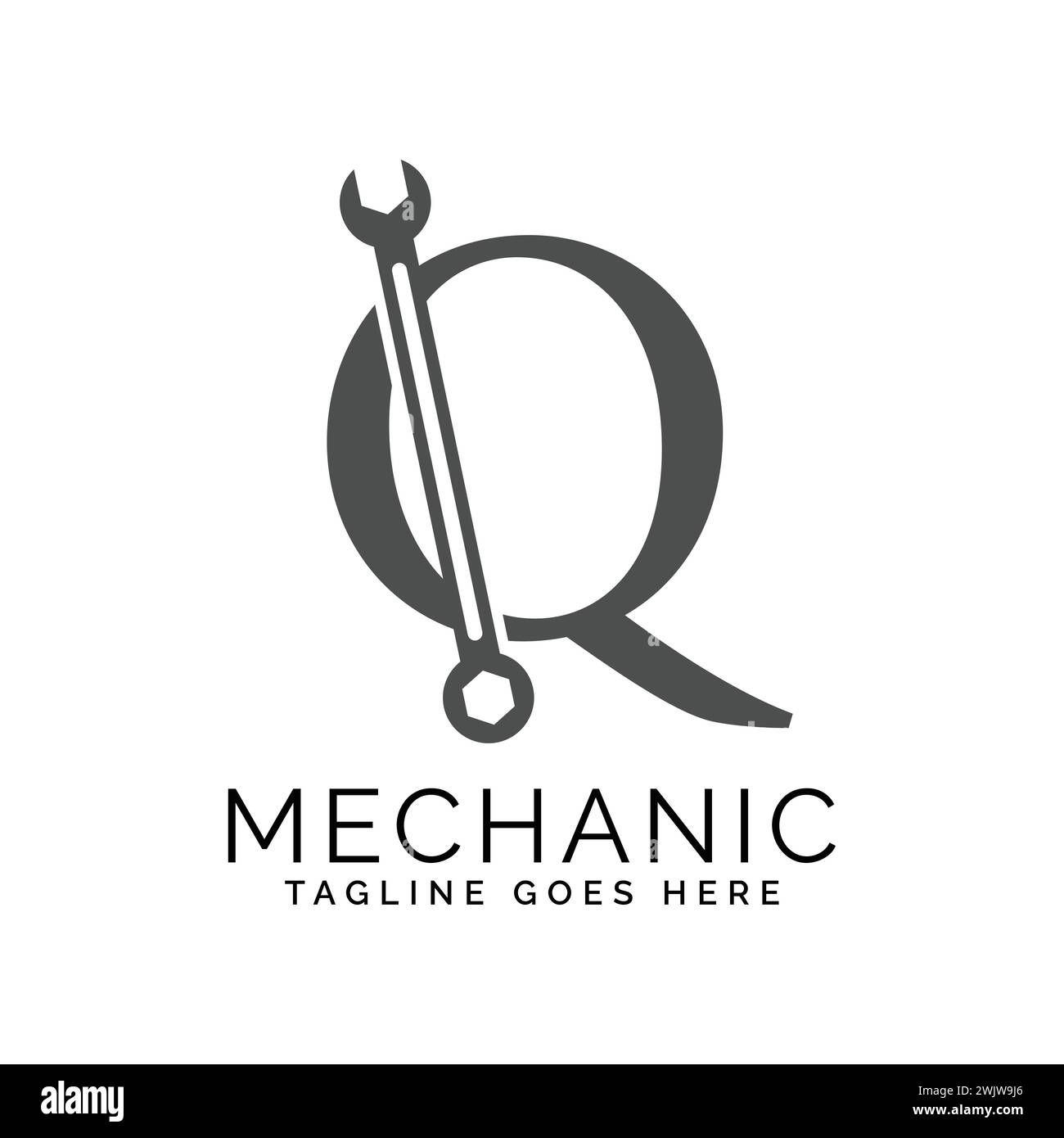 letter Q logo with wrench. Alphabet Q Spanner logo design Stock Vector ...