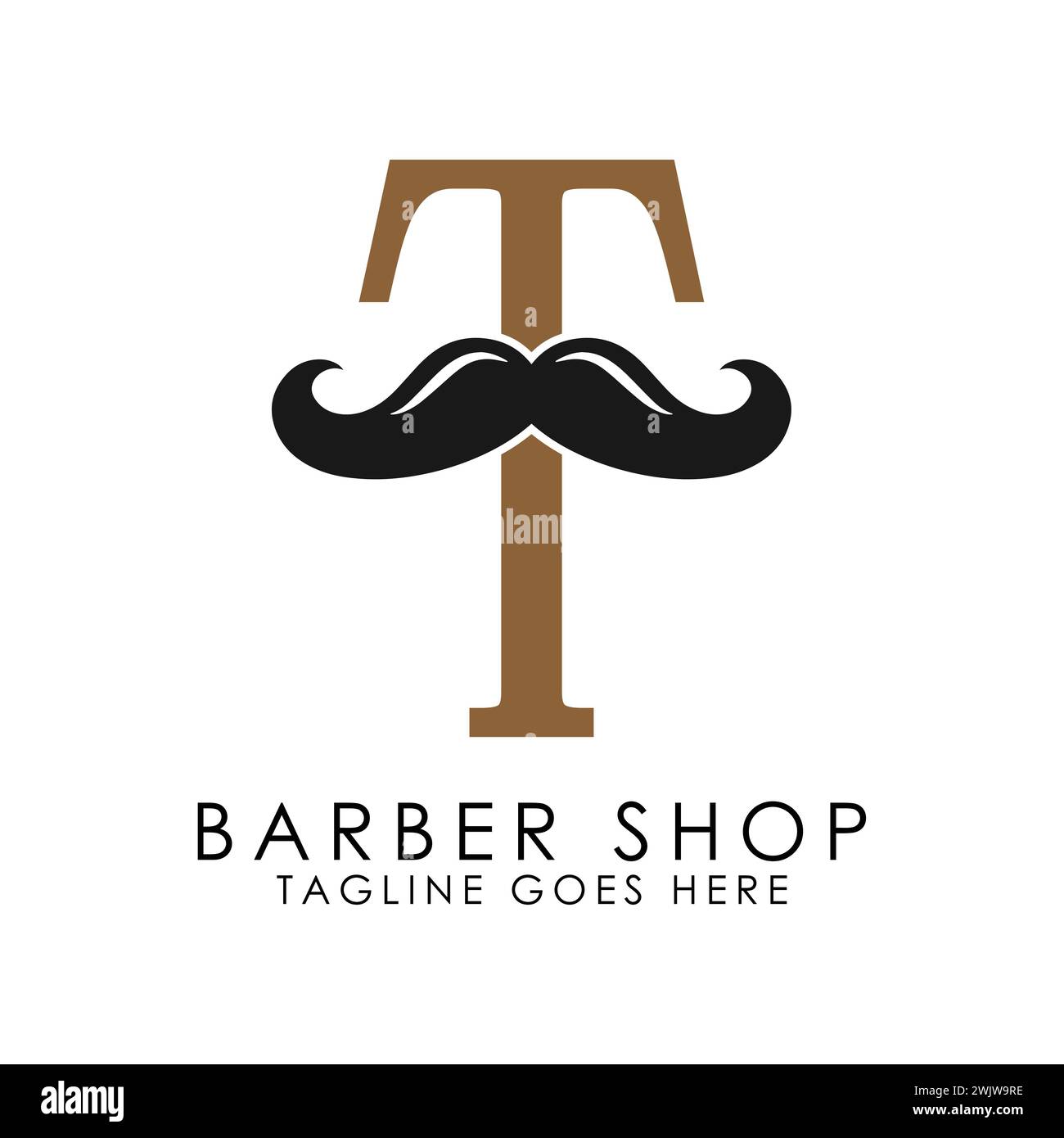 Initial Letter T Mustache Logo Design. Alphabet T Barber Shop Icon Stock Vector