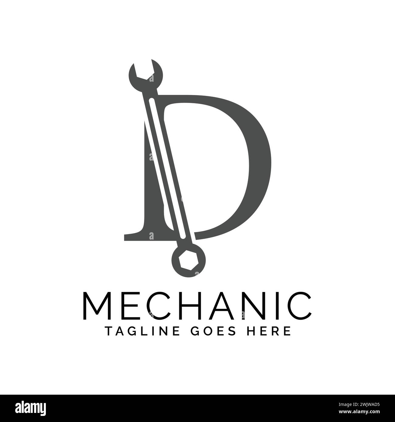 letter D logo with wrench. Alphabet D Spanner Icon design Stock Vector