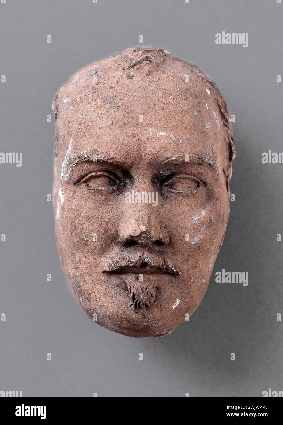 Jean-Pierre Dantan (1800-1869), said Dantan the young. Unknown mask. Terracotta and plaster. Paris, Carnavalet museum. Mask, plaster, terracotta Stock Photo