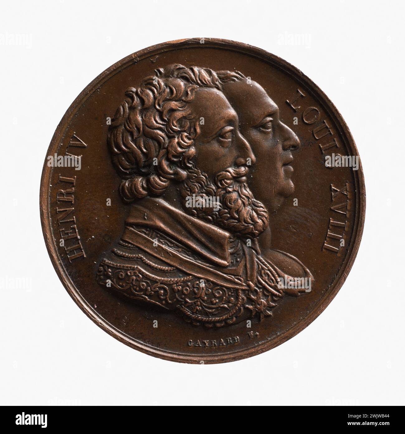 Raymond Gayrard (1777-1858). Restoration of the Henri IV statue on the Pont Neuf, October 28, 1817. Red copper (obverse). Paris, Carnavalet museum. Medal, numismatics Stock Photo