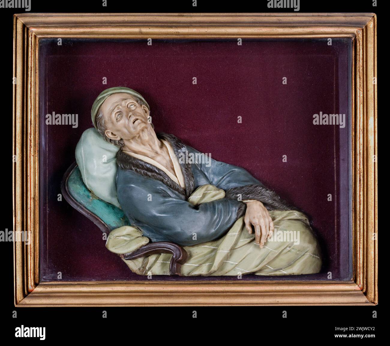 Caspar Bernhard Hardy (1726-1819). 'The dying old man'. Colorful wax. IVth quarter of the 18th century. Paris, Carnavalet museum. Colored wax, portrait, old man, old man Stock Photo