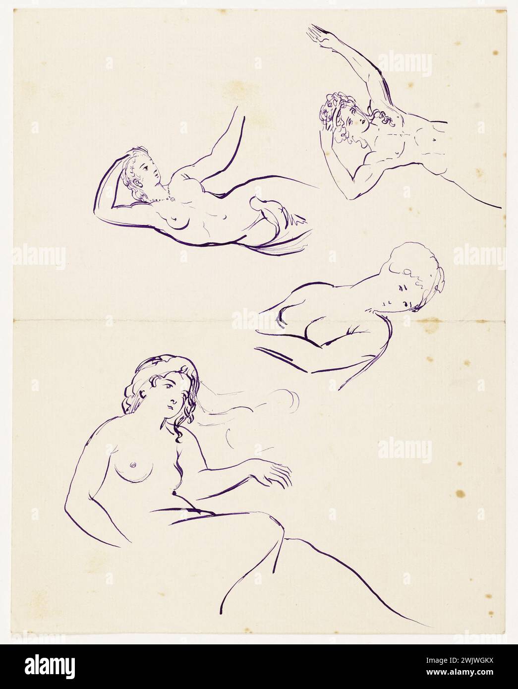 Arthur-Joseph Guéniot (1866-1951). Study sheet with three women and a ephebe. Feather. Museum of Fine Arts of the City of Paris, Petit Palais. Drawing, 19th XIXth 19th 19th 19th 19th century, 20th XXth XX 20th 20th 20th century Stock Photo