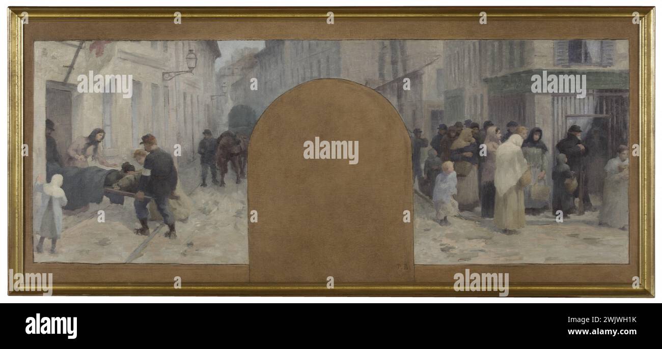 Paul-Albert Baudoüin (1844-1931). 'The transport of the wounded to the ambulance. The tails in front of a store during the Paris headquarters in 1870'. Sketch for the town hall of Paris. Oil on canvas, 1889. Museum of Fine Arts of the City of Paris, Petit Palais. 99499-1 SKETCH Stock Photo