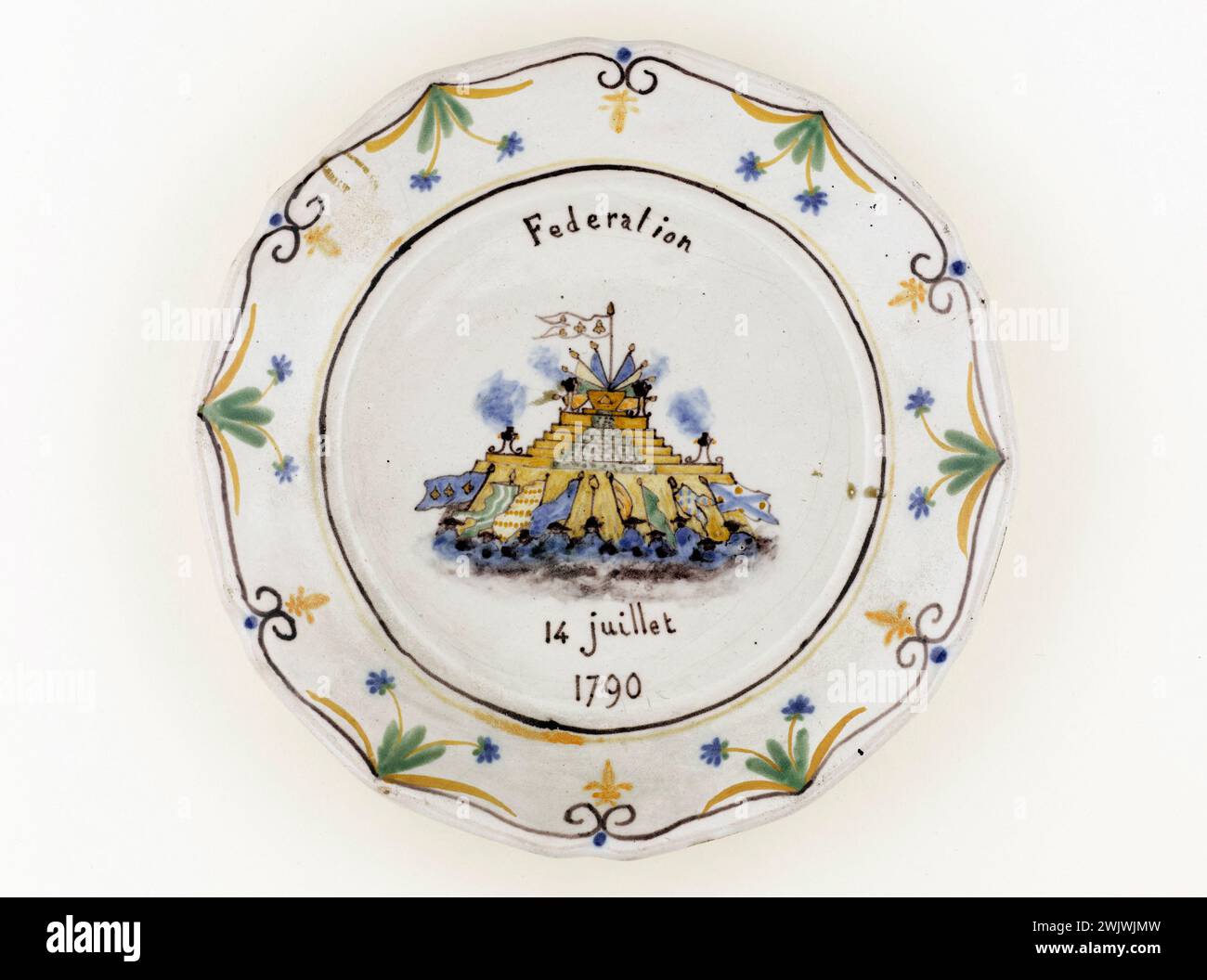 Anonymous. Plate at the federation party. Earthenware. Paris, Carnavalet museum. 71684-38 Decoration, Faience, Federation, Fete, Revolutionary Periode, French Revolution, Plate Stock Photo