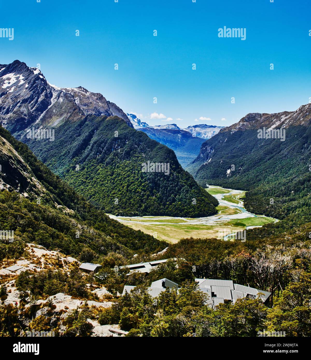 Mountains along Routeburn track in Fiordland National Park, South Island, New Zealand Stock Photo