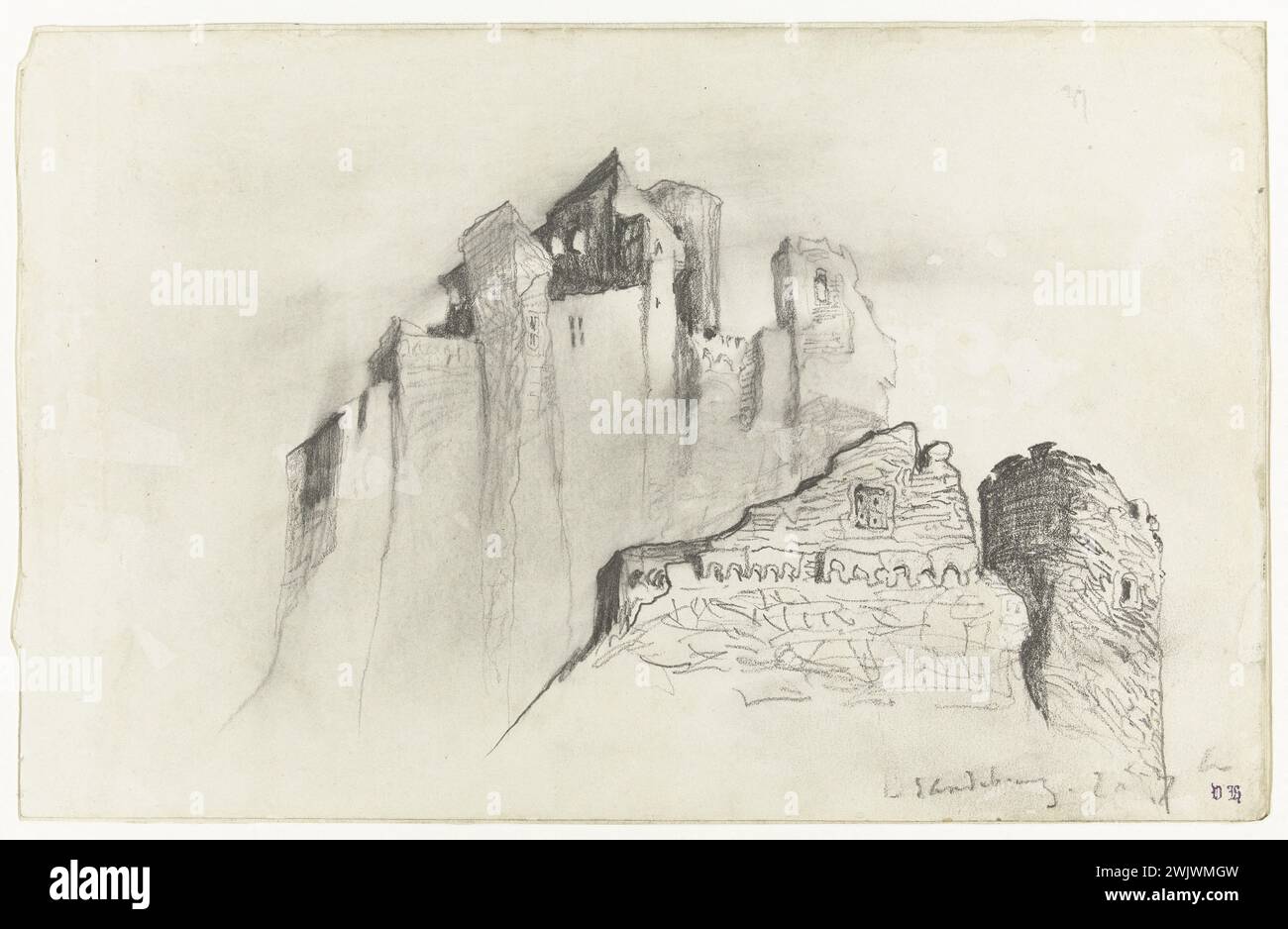 Victor Hugo (1802-1885). 'Brandenburg'. Graphite mine. 1865. Paris, house of Victor Hugo. 60599-18 Drawing, graphite mine, pregnant wall, ruins ruins, fortified city, view in the back plunged, 19th 19th XIX 19th 19th 19th century, fortification Stock Photo