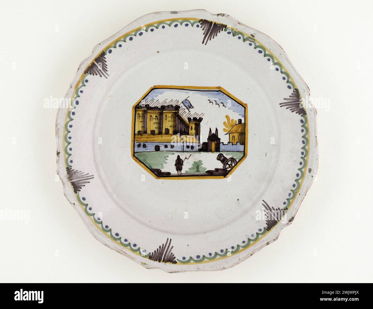 Anonymous. Plate at the Bastille. Earthenware. Around 1789. Paris, Carnavalet museum. 72429-35 Bastille, Chateau Fort, Faience, Fortress, Revolutionary Periode, Prison, French Revolution, Plate Stock Photo