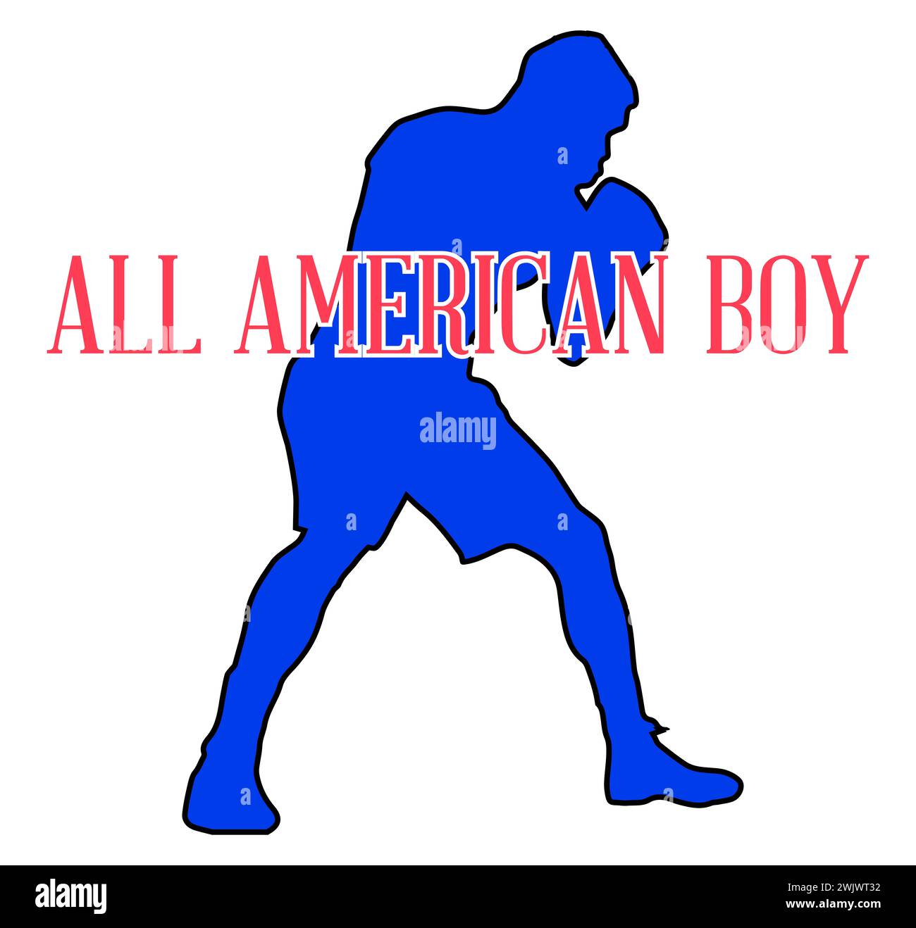 Silhouette of a heavyweight boxer in outline withe the text All American Boy Stock Photo