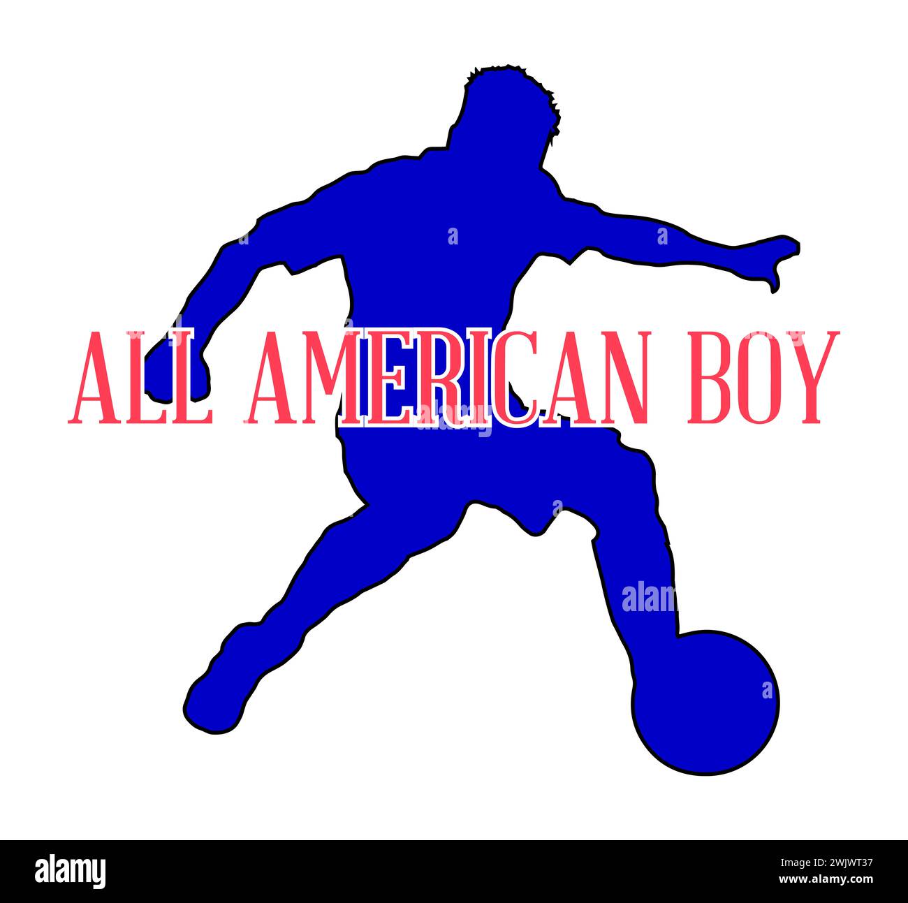 Silhouette of a USA footballer with national the tex All American Boy all on a white background Stock Photo