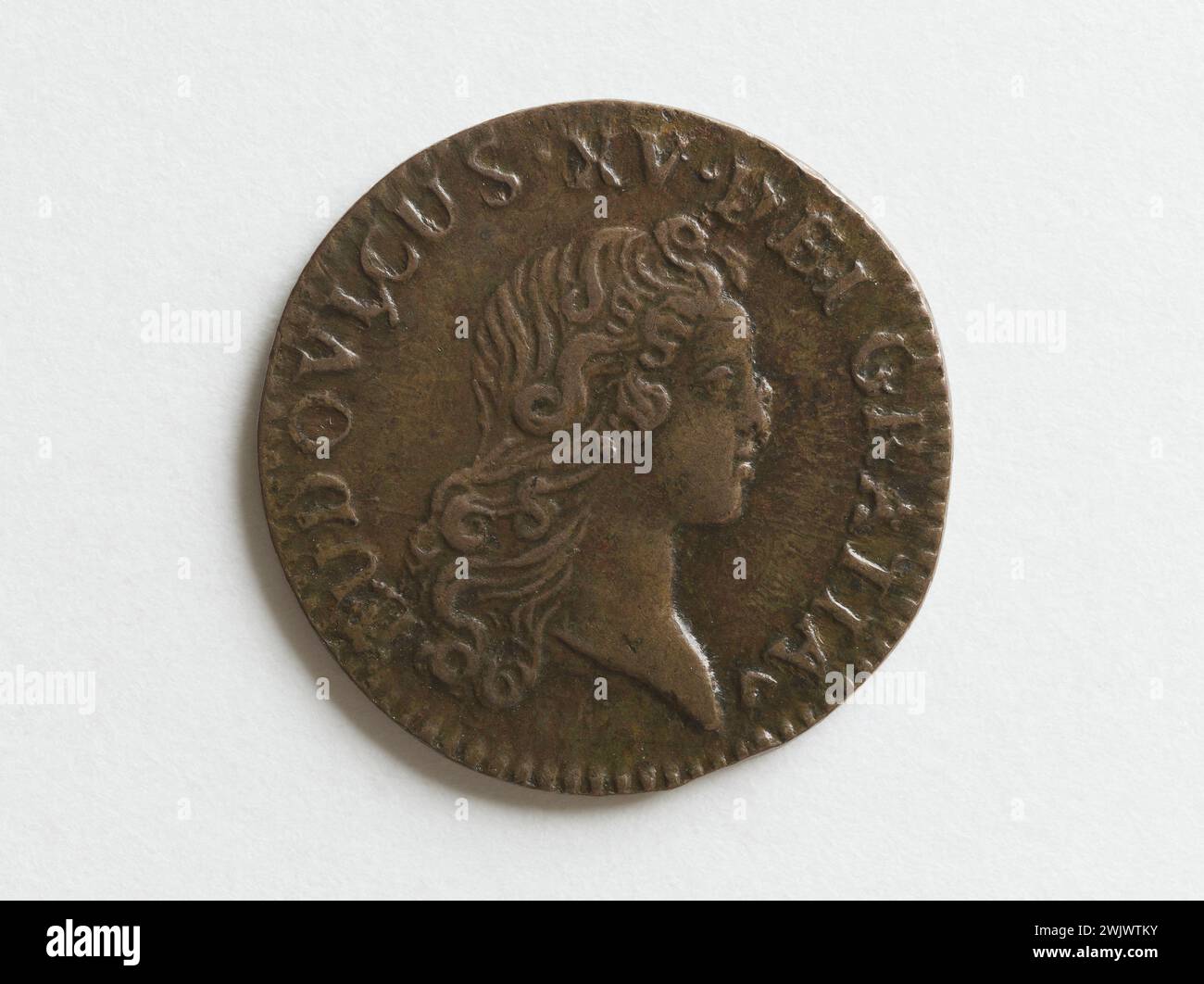 Norbert Roettiers (1666-1727). Liard de Louis XV, 1720. Cuper, 1720. Paris, Carnavalet Museum. Numismatics, currency room, 18th 18th 18th 18th 18th 18th 18 century, part Stock Photo