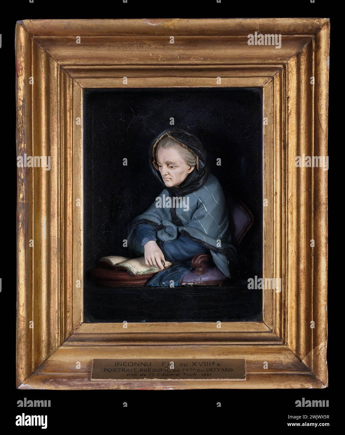Caspar Bernhard Hardy (1726-1819). 'Presumed portrait of Marie de Vichy Chambrond, Marquise du Deffant (1697-1780)'. Colorful wax. IVth quarter of the 18th century. Paris, Carnavalet museum. Colored wax, woman of letters, French marquise, portrait Stock Photo