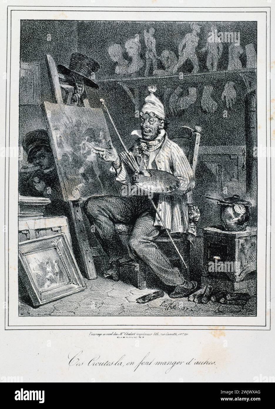 Denis-Auguste-Marie Raffet (1804-1860). 'These crusts make others eat.' Engraving. Paris, Carnavalet museum. Amateur artist, workshop, soldier, painter, first empire, caricature, engraving Stock Photo