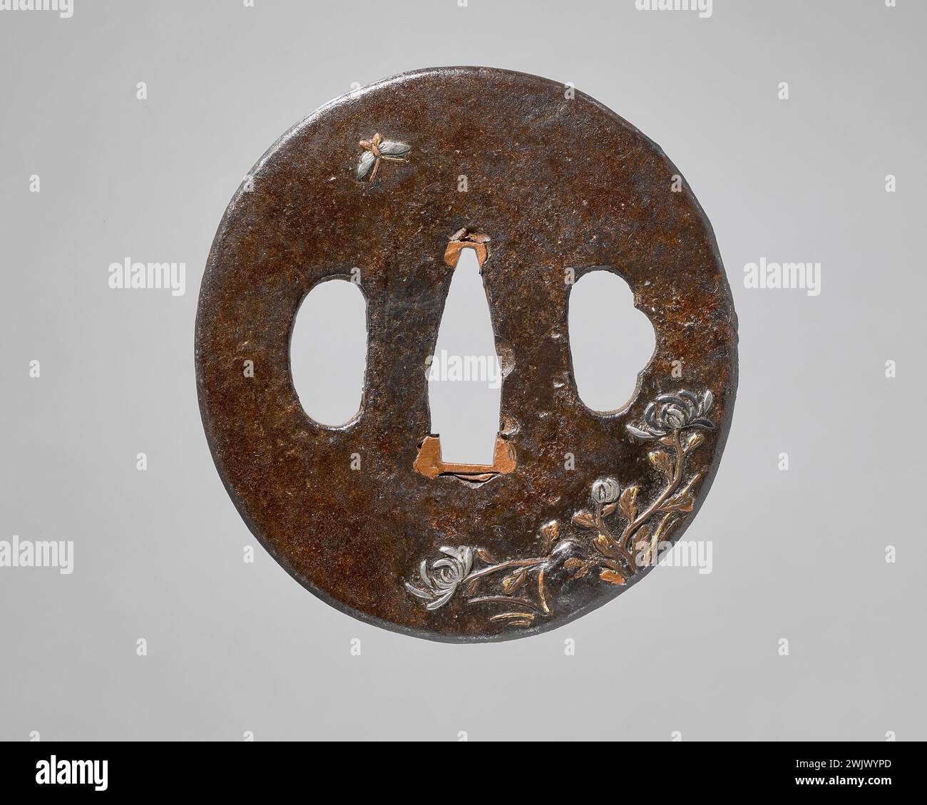 Zogan Inlay Tsuba (common name). SUKI - Dashi - Bori - Taka - Zôgan (Relief inlay ...