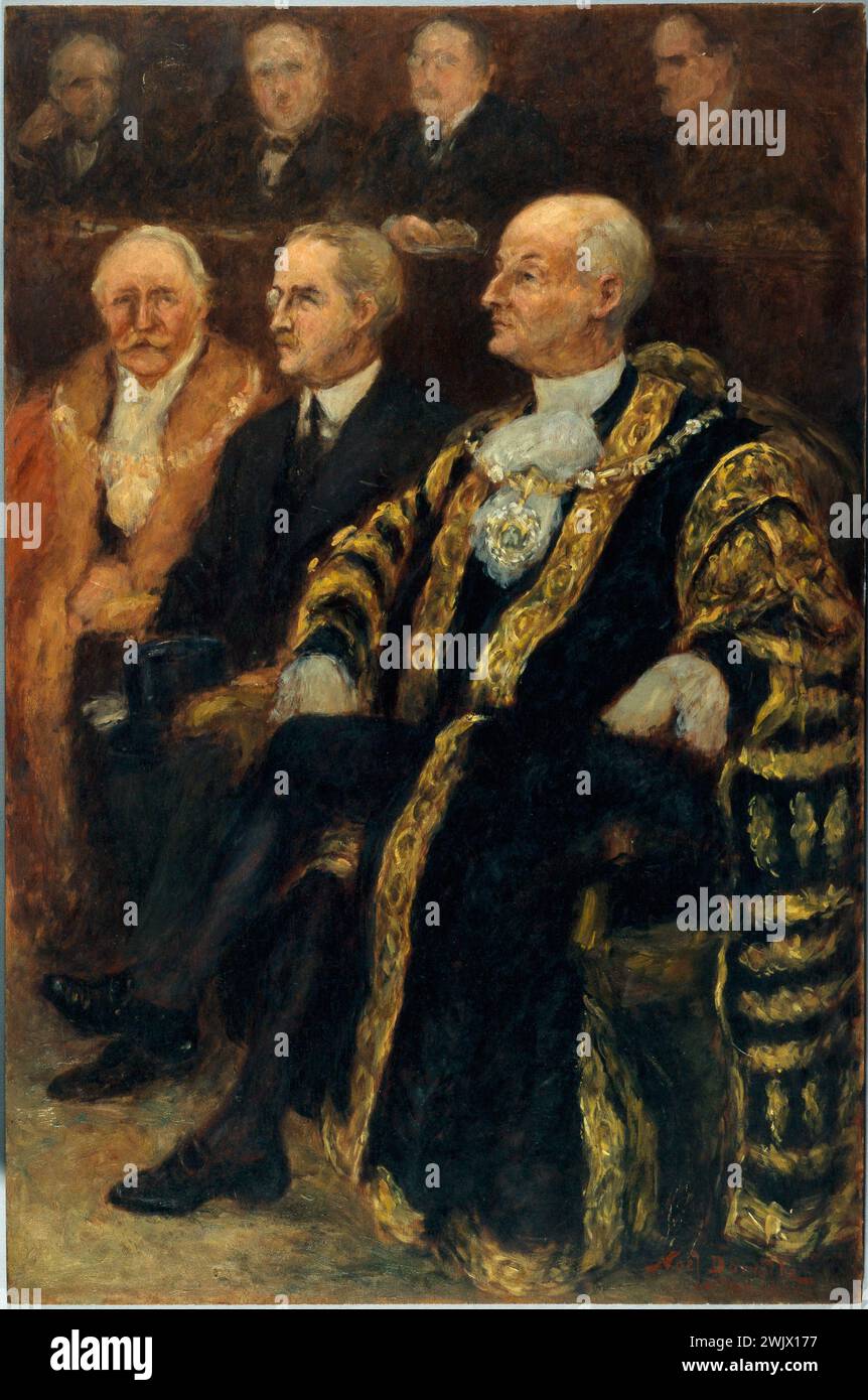 Noël Dorville. Official reception at the town hall (current 4th arrondissement), June 18, 1937, from Sir George Broadbridge, Lord-Mayor of London: Le Lord-Maire and Sir Phipps, Ambassador of Great Britain, in the Salle of Sessions Municipal Council. Oil on wood. 1937. Paris, Carnavalet museum. 76094-28 Ambassador, municipal council, town hall, wood oil, 4th 4th 4th 4th arrondissement, lord-mayor, town hall, official reception, sessions room Stock Photo