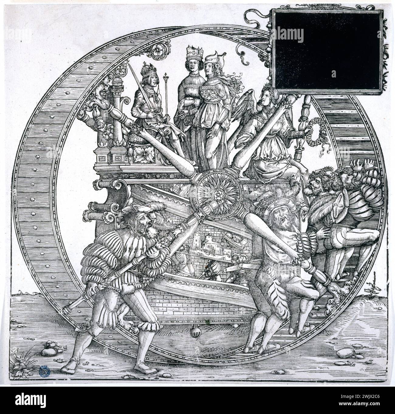 Hans Burgkmair (1473-1531). 'The triumph of Maximilien, a big wheel'. Wood, 1512-1519. Museum of Fine Arts of the City of Paris, Petit Palais. 38103-8 Austrician archduke, Grande wheel, Roman, Holy Germanic Emperor, Triumph, Wood Stock Photo