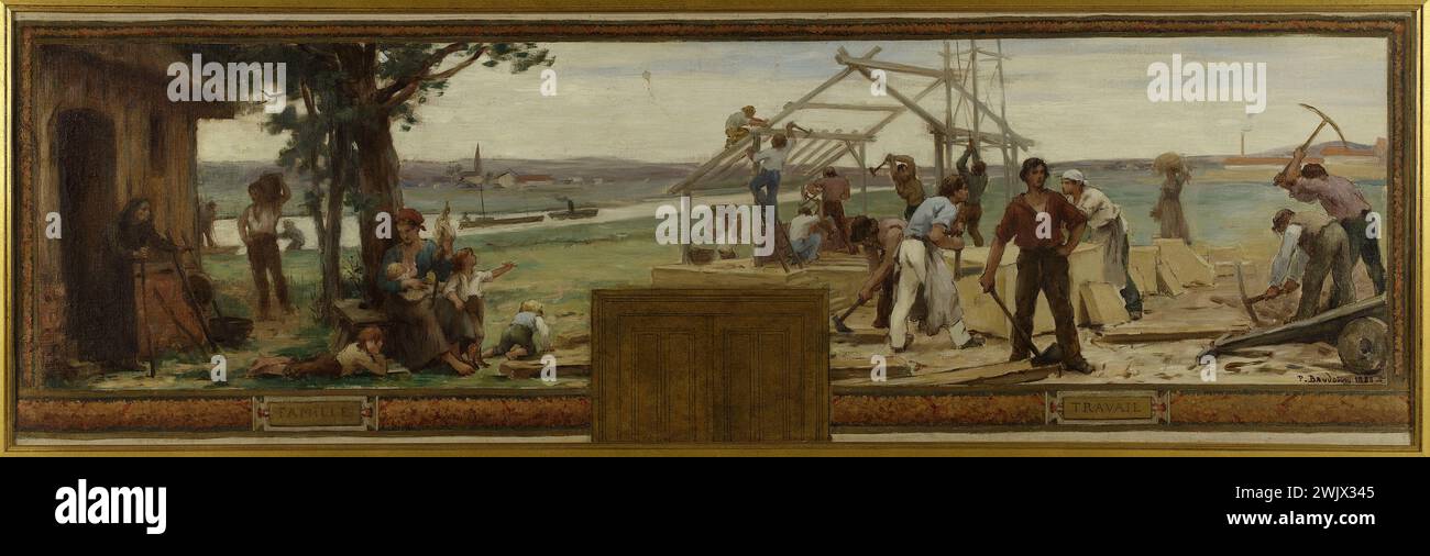 Paul-Albert Baudouin (1844-1931). 'Family and work, sketch for the town hall of Saint-Maur-les-Fossés'. Oil on canvas. 1883. Museum of Fine Arts of the City of Paris, Petit Palais. 78076-12 Construction, sketch, family, worker, work, oil on canvas, house Stock Photo