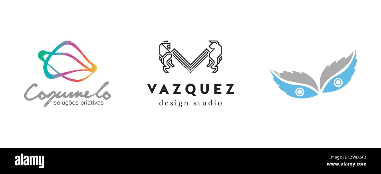 COGUMELO, FRESHEYEDEAS, Vazquez. Arts and design editorial logo collection. Stock Vector