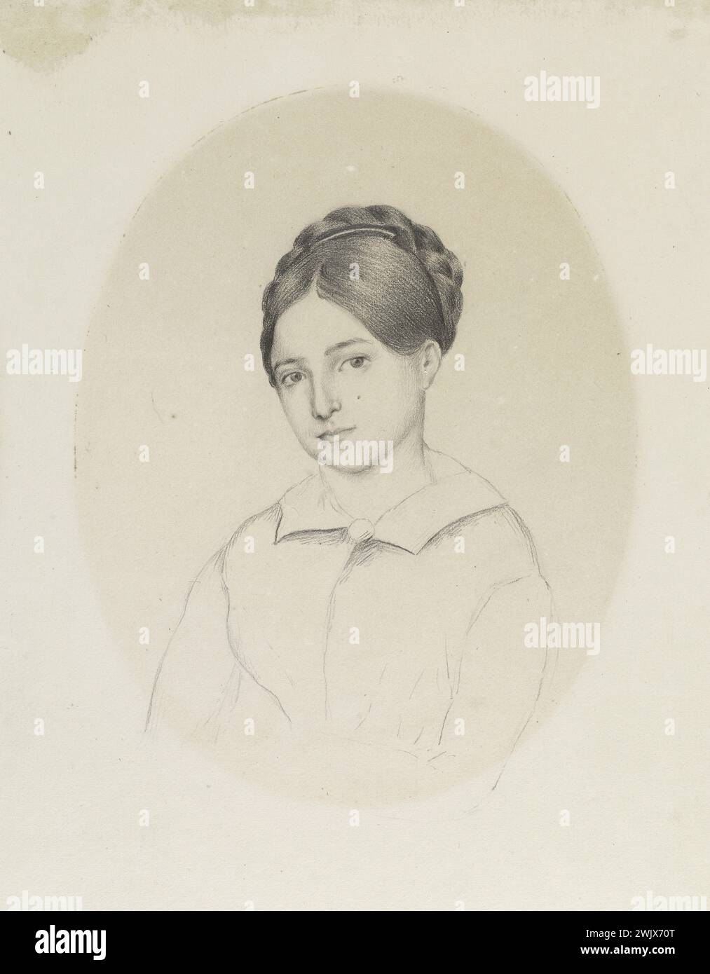 Madame Hugo. 'Léopoldine'. Graphite pencil on paper. 1843. Paris, house of Victor Hugo. 52739-8 Graphite pencil, drawing, French writer, in bust, daughter, portrait, 19th XIXth 19th 19th 19th 19th century Stock Photo