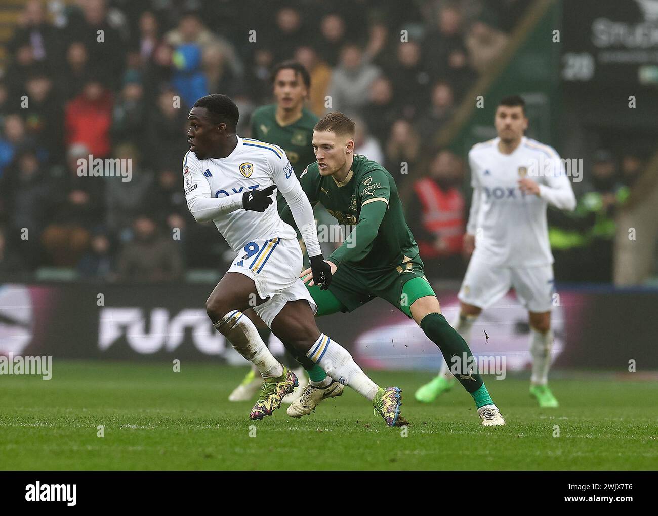 Lewis Gibson of Plymouth Argyle defending during the Sky Bet ...