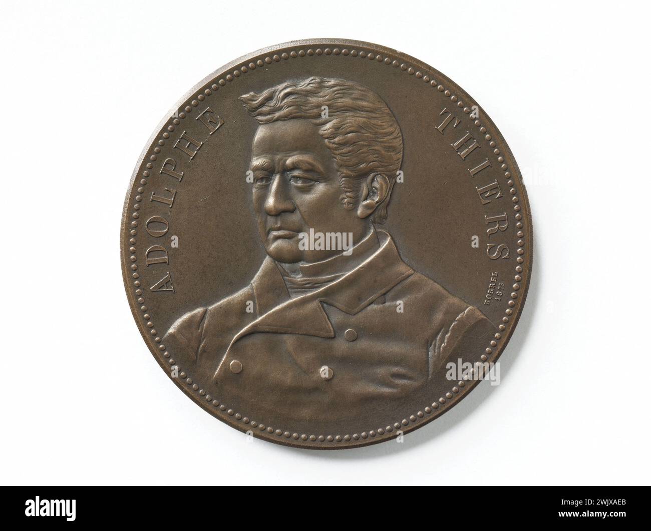 Alfred Borrel (1836-1927). Adolphe Thiers (1797-1877), President of the Republic (1871-1873). Copper. 1873. Paris, Carnavalet museum. Copper, French, statesman, medal, numismatics, president of the French republic, portrait, three-quarter, 19th XIX 19th 19th 19th 19th century Stock Photo