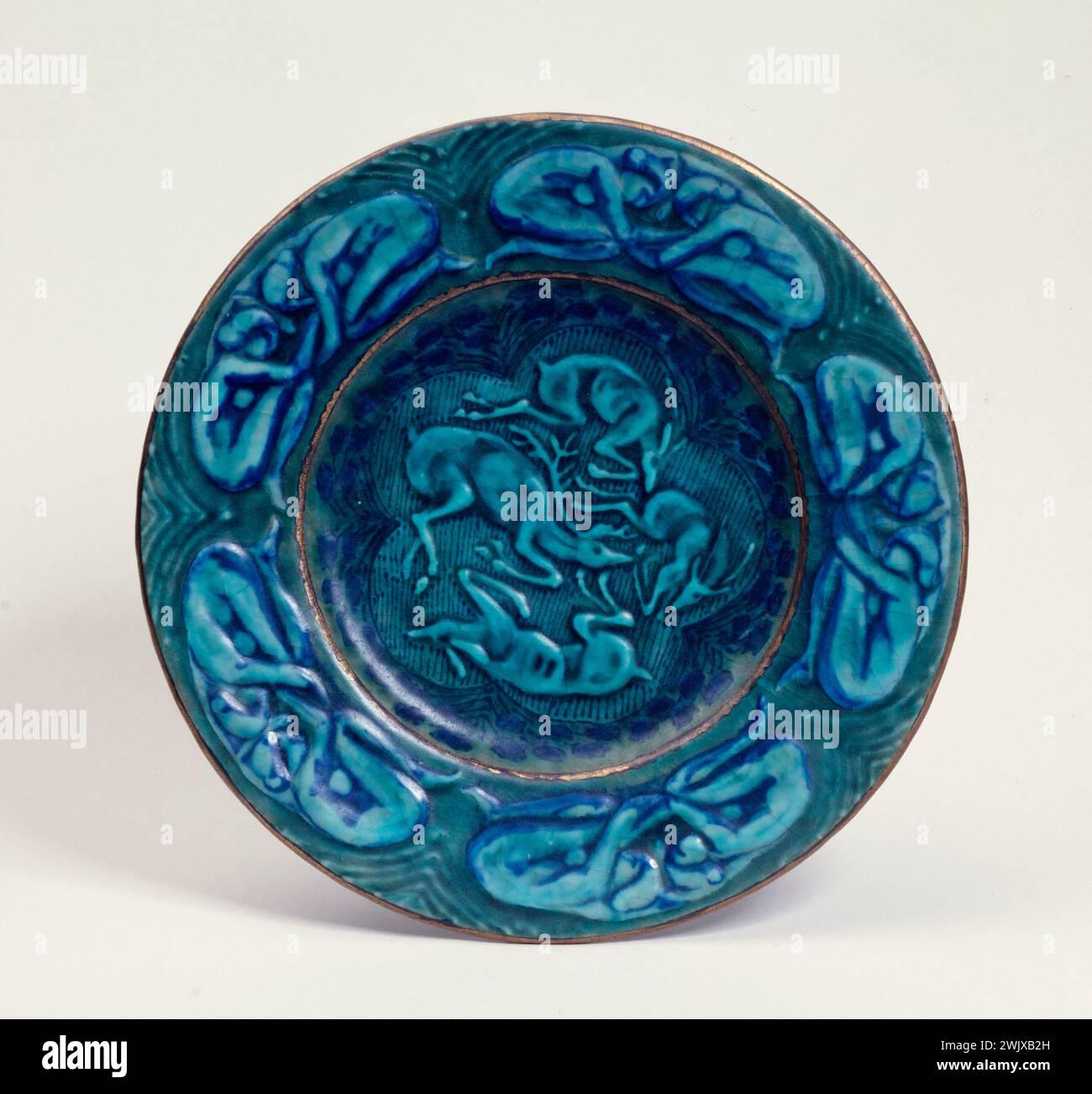 André Metthey (1871-1920). Flat. Earthenware. Museum of Fine Arts of the City of Paris, Petit Palais. Art Menager, Cerf, Faience, Crockery, XIXth 19th 19th 19 19th 19th century, animal, dish Stock Photo