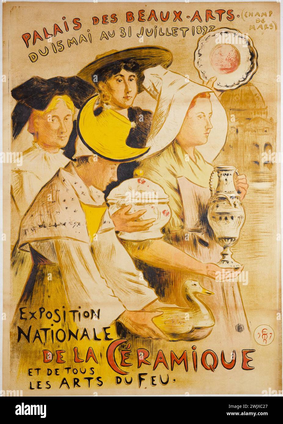 Etienne Moreau-Nelaton (1859-1927). Charles Verneau printing house. National exhibition of ceramics and all the arts of fire, Palais des Beaux-Arts. Poster. Color lithography, 1897. Paris, Carnavalet museum. Fire, poster, ceramic, regional suit, national exhibition, color lithography, Beaux-Arts palace Stock Photo