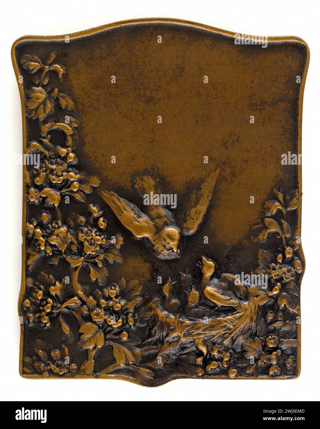 Henri Alfred Auguste Dubois (1859-1943). 'Maternity medal'. Metal, bronze. Museum of Fine Arts of the City of Paris, Petit Palais. 57555-3 Bronze, flower, motherhood, medal, metal, nest, nourish, numismatics, bird, chopper Stock Photo