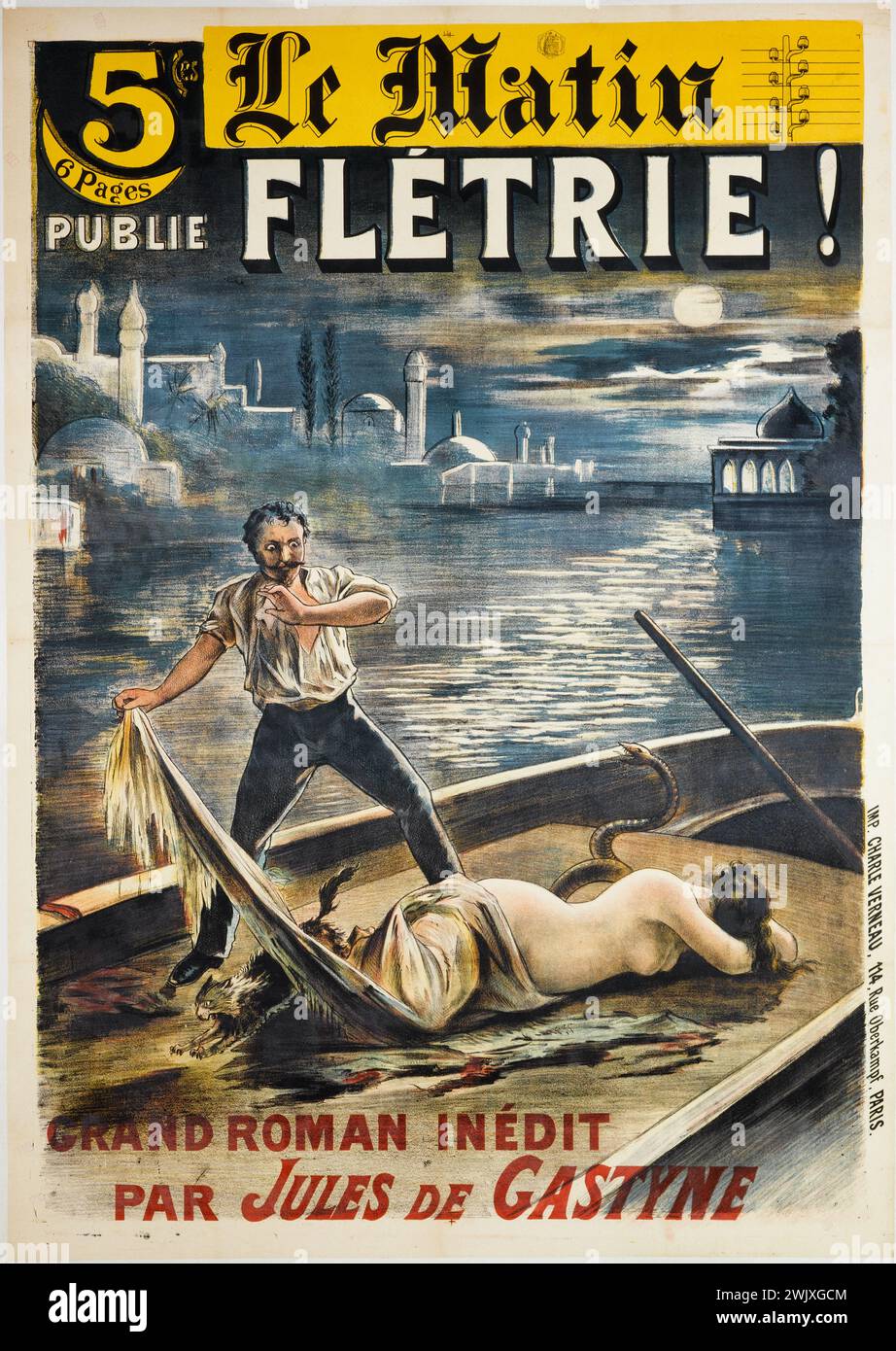Charles Verneau printing house. Le Matin publishes ATTRIE!, A great novel unprecedented by Jules de Gastyne. Poster. Color lithography. Paris, Carnavalet museum. Poster, fletterie, large novel, in the morning, color lithography, advertising, advertising Stock Photo