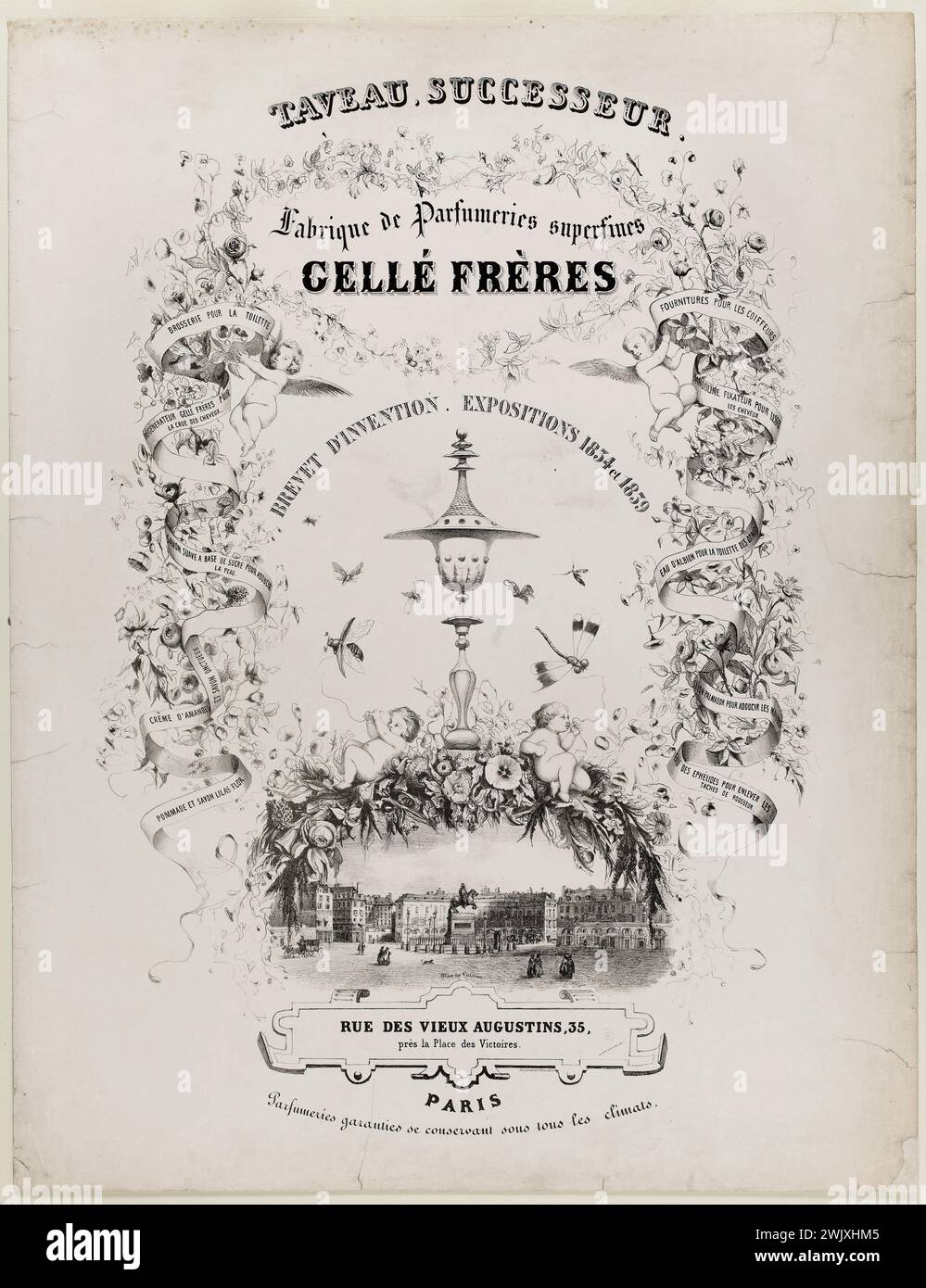 Frères gelled. 'Successor taveau, factory of superfine perfumeries'. Lithography. 1840-1860. Paris, Carnavalet museum. 58877-8 Invention patent, exhibition, lithography, successor taveau Stock Photo