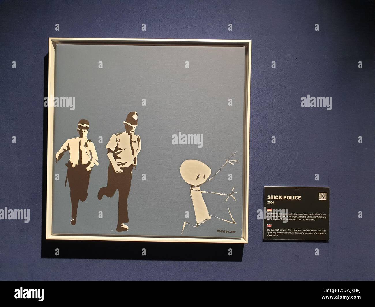 Artwork „Stick Police“ by Banksy in the exhibition „The mystery of Banksy - A Genius Mind“ at the Technikum in Mülheim an der Ruhr on 18.11.2022 Stock Photo