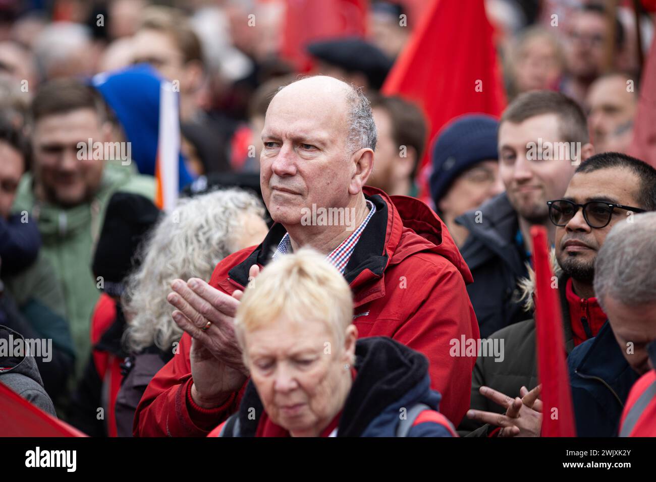 Port Talbot, Wales, UK. 17th Feb 2024. David Rees MS at the rally and march through Port Talbot. Credit: Sean Pursey/Alamy Live News Stock Photo