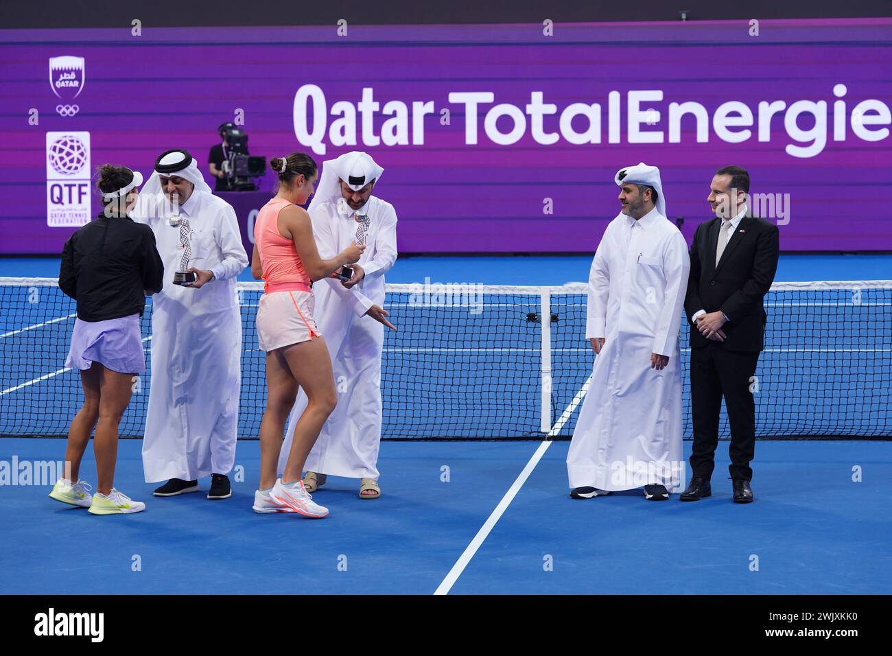 Prize distribution of the doubles title at the Qatar TotalEnergies Open