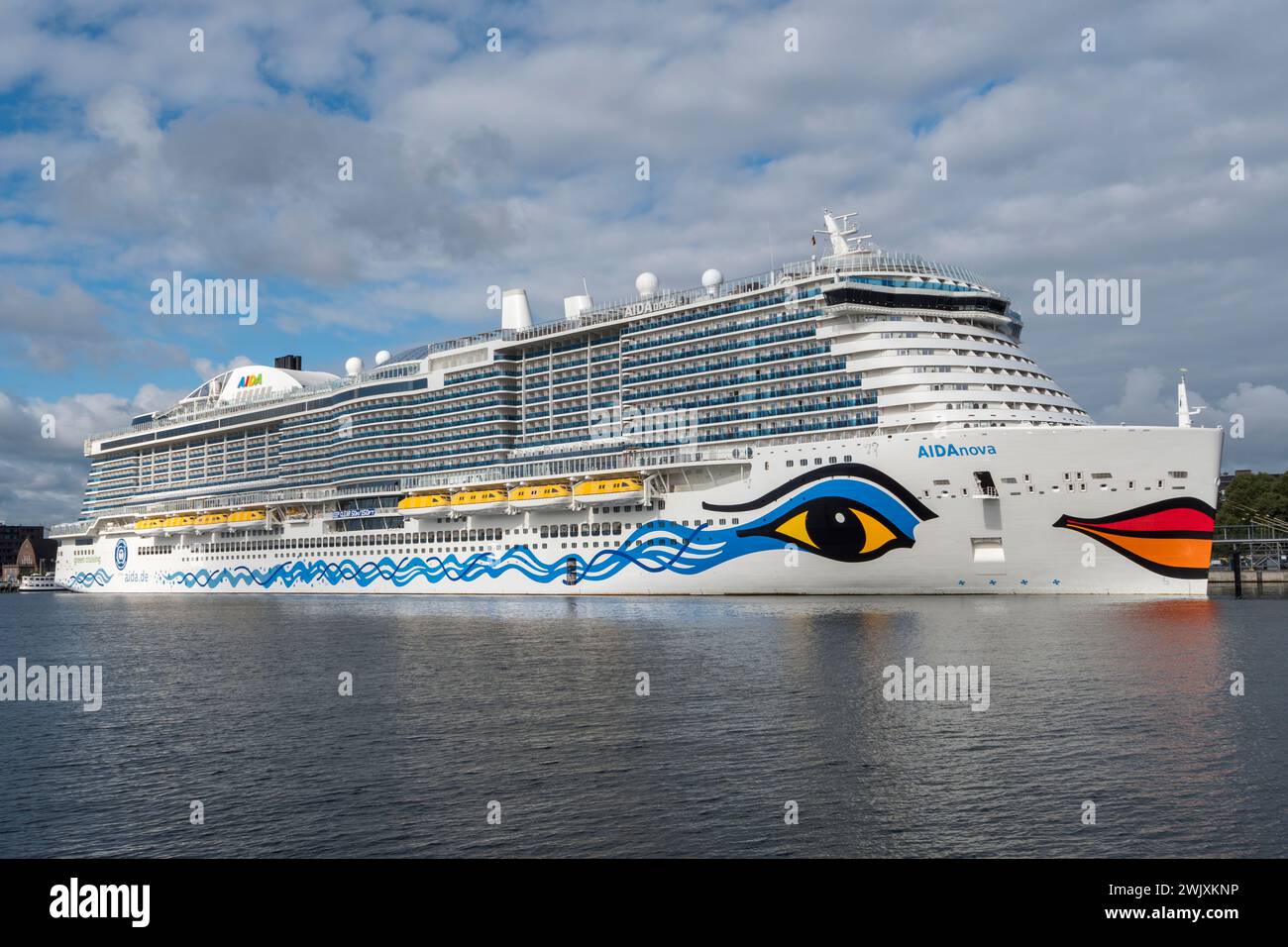 The AidaNova cruise ship moored at Ostseekai Cruise Terminal, Kiel, Germany. Stock Photo
