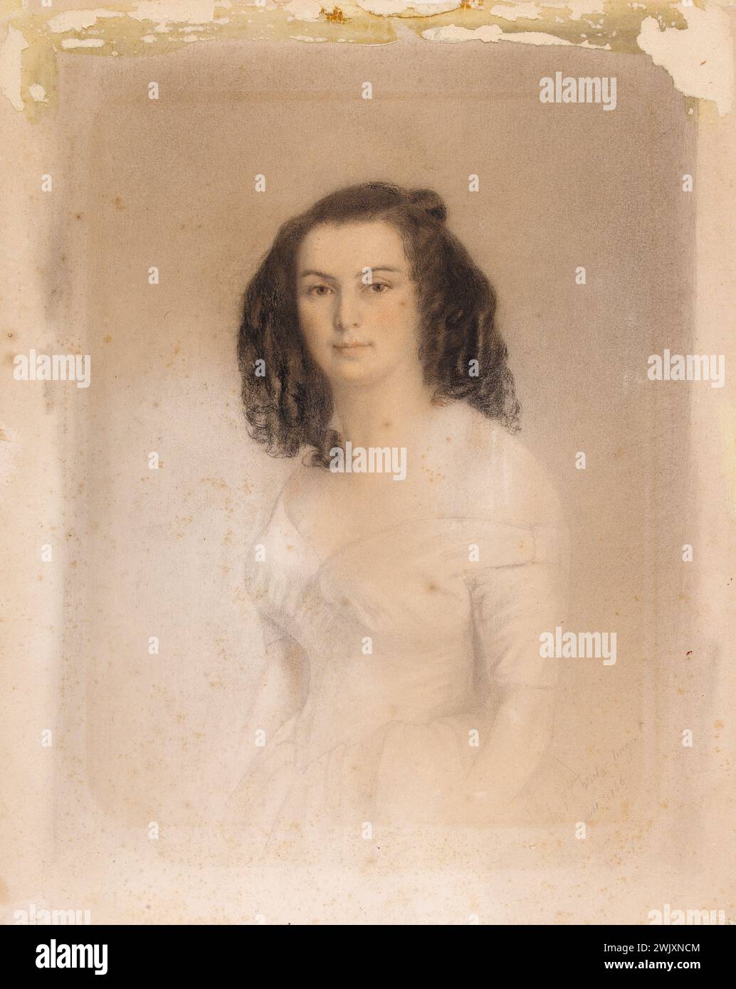 Adèle Hugo, née Foucher (1803-1868). Portrait of Madame Victor Hugo. Pencil enhanced with blood on paper. 1845. Paris, house of Victor Hugo. DRAWING Stock Photo