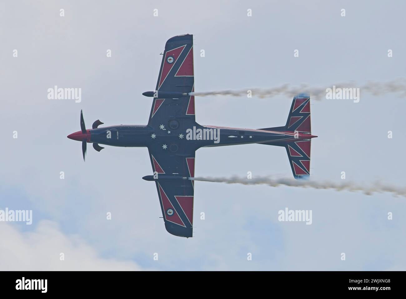 Royal Australian Air Force Roulettes aerobatics team performing at the Singapore Airshow 2024 Stock Photo