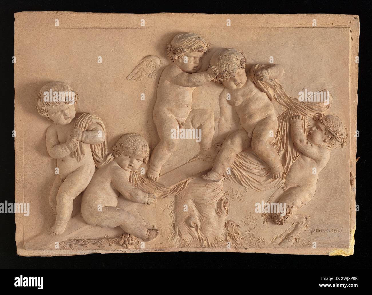 Pierre-Joseph Michel (1737-after 1759). 'The rocking'. Bas-relief in terracotta, around 1770. Paris, Cognacq-Jay museum. Angel, balance, bas-relief, rocking, fauna, play, playing, terracotta Stock Photo