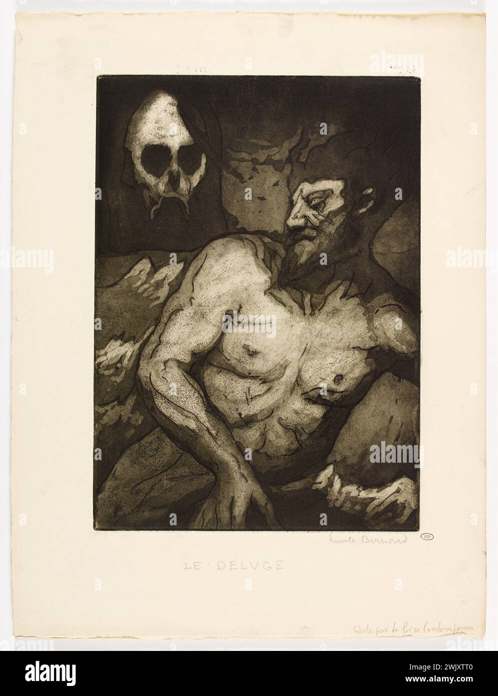 Emile Bernard (1868-1941). 'The end of Satan. The flood'. Etching and aquatint. 1935. Paris, house of Victor Hugo. 101108-5 Annies thirty 1930 30, aquatinte, drawing, etching, illustration, literary work, character, death head Stock Photo