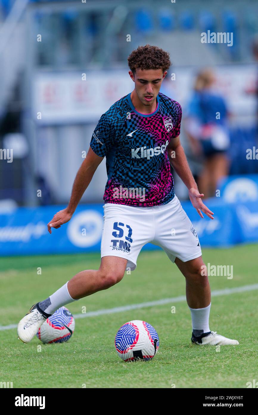 Sydney, Australia. 17th Feb, 2024. Panagiotis Kikianis of Adelaide United warms up before the A-League Men Rd17 match between Sydney FC and Adelaide United at Alliance Stadium on February 17, 2024 in Sydney, Australia Credit: IOIO IMAGES/Alamy Live News Stock Photo