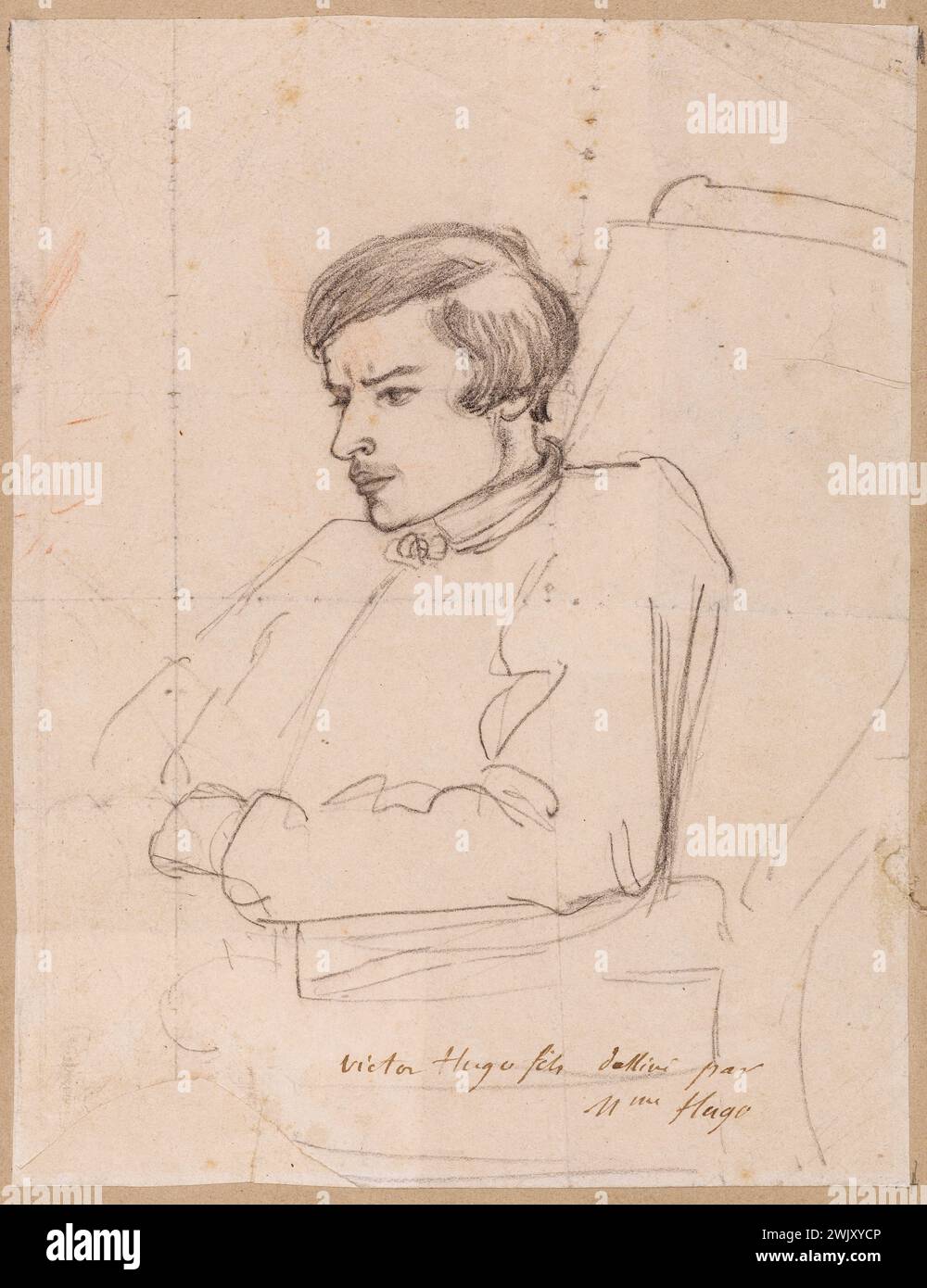 Adèle Hugo, née Foucher (1803-1868). Portrait of François-Victor Hugo. Graphite pencil on paper. 2nd quarter of the 19th century. Paris, house of Victor Hugo. DRAWING Stock Photo