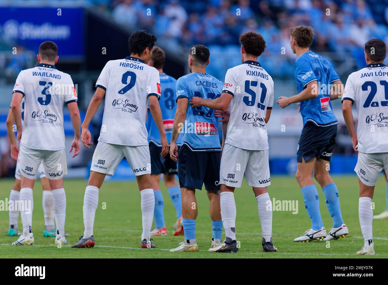 Sydney, Australia. 17th Feb, 2024. Sydney FC and Adelaide United players await for a corner to be taken during the A-League Men Rd17 match between Sydney FC and Adelaide United at Alliance Stadium on February 17, 2024 in Sydney, Australia Credit: IOIO IMAGES/Alamy Live News Stock Photo