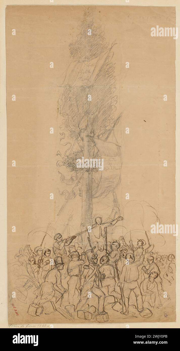 Philippoteaux, Henri Félix (n.1815-04-03-D.1884-11-09), planting a tree of Liberty in February 1848. (Fictitized title), 1848-02. Carnavalet museum, history of Paris. Stock Photo