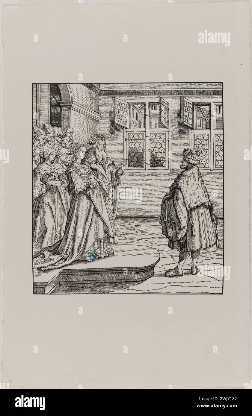 Hans Burgkmair, known as the old (1473-1531). Der Weisse Koenig: Meeting of the two kings (Dornik-Ege 29). Xylography, 1512-1519. Museum of Fine Arts of the City of Paris, Petit Palais. Drawing, emperor, history, illustration, serious board, triumph, 16th 16th XVI 16th 16th 16th century, xylography, engraving Stock Photo