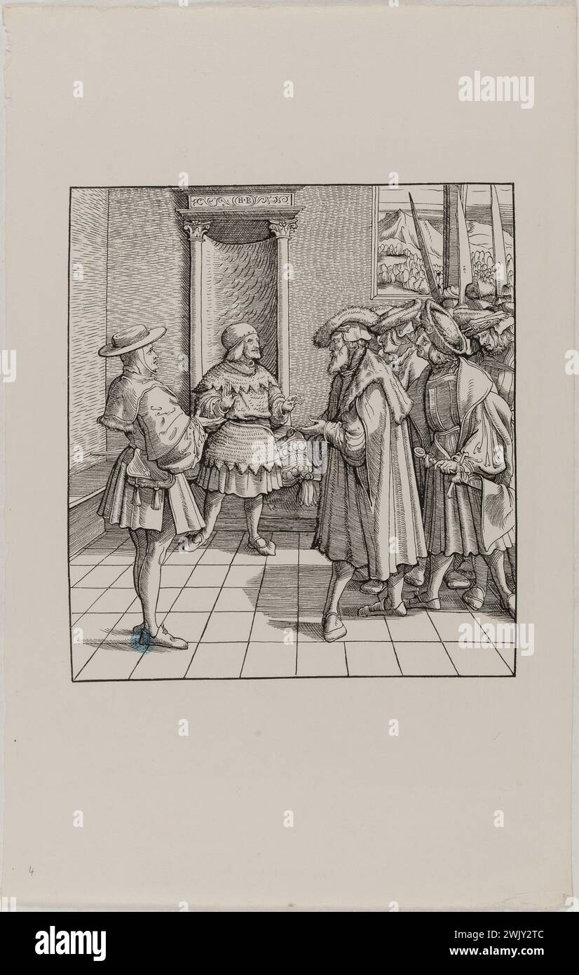 Hans Burgkmair, known as the old (1473-1531). Der Weisse Koenig: a courtroom (Dornik-Eger 29). Xylography, 1512-1519. Museum of Fine Arts of the City of Paris, Petit Palais. Drawing, emperor, history, illustration, serious board, triumph, 16th 16th XVI 16th 16th 16th century, xylography, engraving Stock Photo