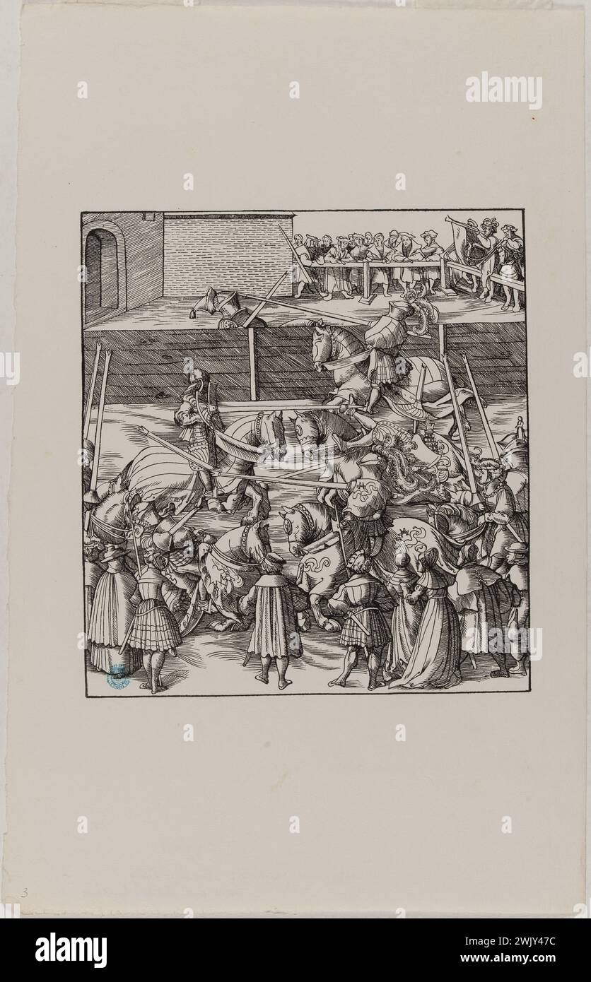 Hans Burgkmair, known as the old (1473-1531). Der Weisse Koenig: Tournament with several juers (Dornik-Ege 29). Xylography, 1512-1519. Museum of Fine Arts of the City of Paris, Petit Palais. Drawing, emperor, history, illustration, serious board, triumph, 16th 16th XVI 16th 16th 16th century, xylography, engraving Stock Photo